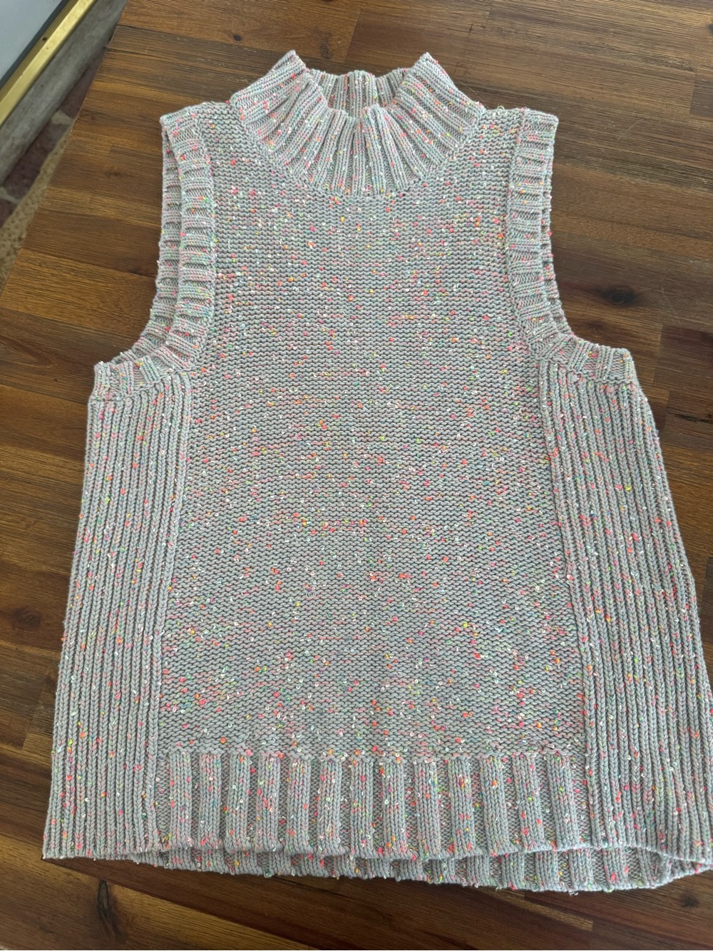 Anthropologie Cream Knit Sleeveless Sweater Vest with Pink and Multi Speckle